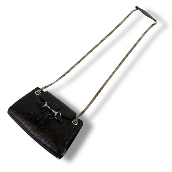 Gucci Chain Mini Shoulder Bag Emily Shima Leather Black 2way Tassel - Picture 11 of 12